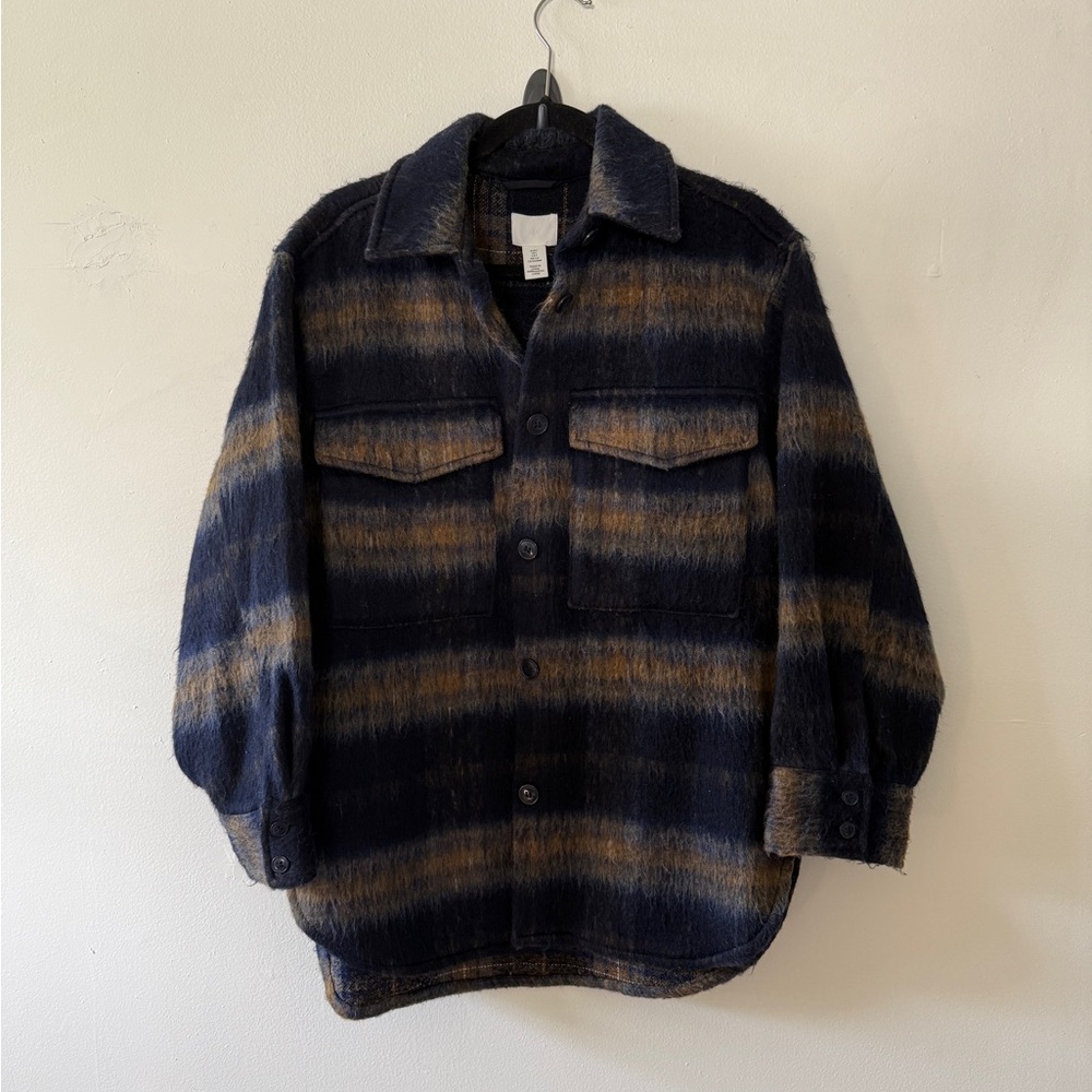 Oversized Wool Plaid Shirt Jacket